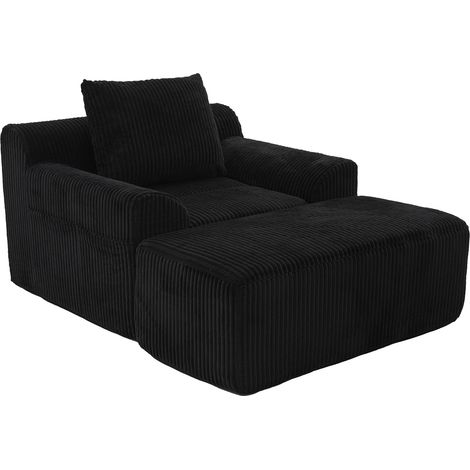 Fauteuil individuel extra-large en velours côtelé avec repose-pieds, poches latérales et coussin fauteuil rembourré sans armature, livré à l’unité sans montage, idéal pour se détendre ou lire (velours (1/5)