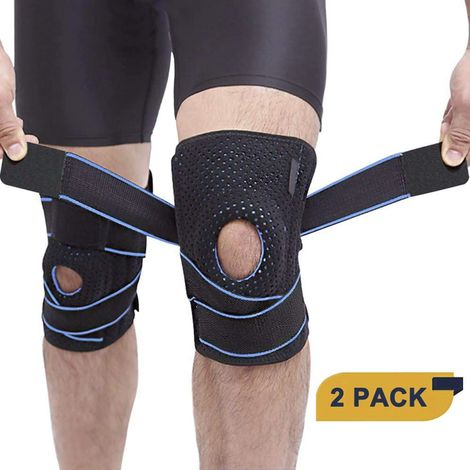 MINKUROW Sport-Knieschoner 2 Stück, Kompressions-Knieschoner mit verstellbarem Klettverschluss und Silikon für Volleyball, Basketball, Crossfit, Laufen, Unisex (1/5)