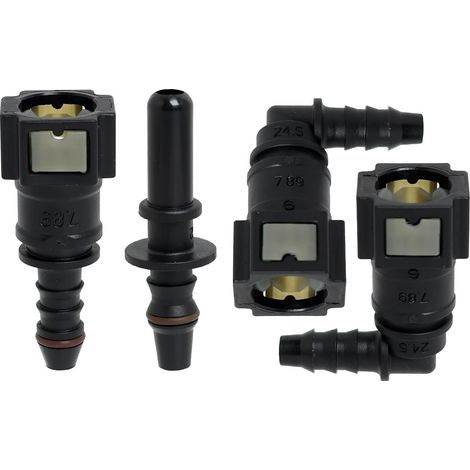 Set mit 4 Verbindungsstücken, 2 Stück 90°-Winkel, 1 Stück gerade, 7,89 mm Nylon, für Kfz-Kraftstoffschläuche (1/5)