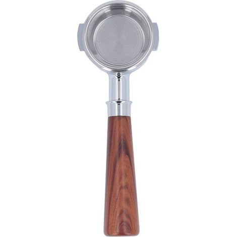 Portafilter 58mm Portafiltre Aluminium Découvert Deux Oreilles avec Tamis Simple et Manche en Bois (1/5)