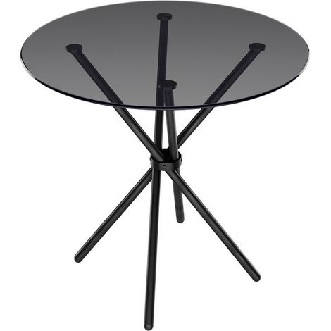 Casa Smoked Top Black Legs Dining Table - Glass - L90 x W90 x H74.5 cm