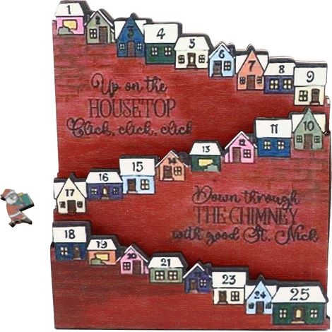 Calendrier de l'Avent en Bois 25 Maisons Décoration Noël Colorée avec Père Noël Ornament Solide (1/5)