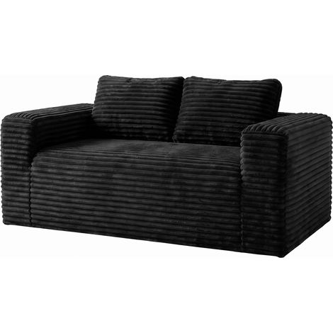 Sofá de 2 plazas sin montaje en pana negra, espuma de alta densidad, 160 x 88 x 58 cm (1/5)