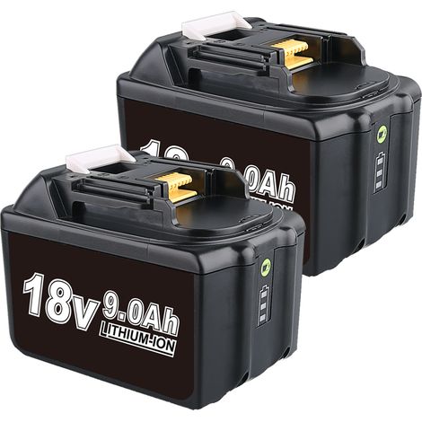 9.0Ah BL1860B Pack de 2 Batterie Compatible pour Makita 18V Outils Électrique sans Fils BL1850B BL1860 BL1830B BL1830 BL1840B BL1840 BL1835 BL1845 BL1850 BL1815 BL1890B 1942053 LXT-400