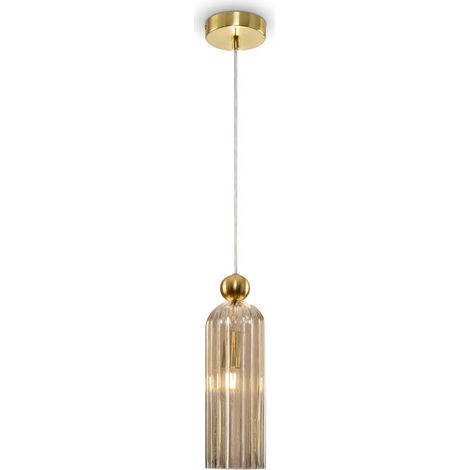 Maytoni Antic Plafonnier suspendu moderne et fin doré, abat-jour en verre cognac (1/4)