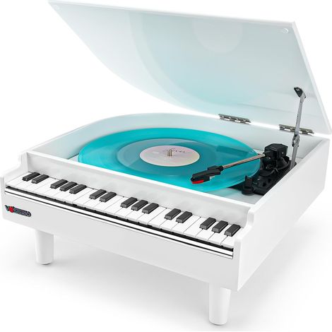 Tourne-disque vinyle à 3 vitesses avec haut-parleurs stéréo intégrés, tourne-disque avec fonction de réception Bluetooth et sortie Bluetooth, lecteur USB, vinyle vers MP3, blanc (1/5)