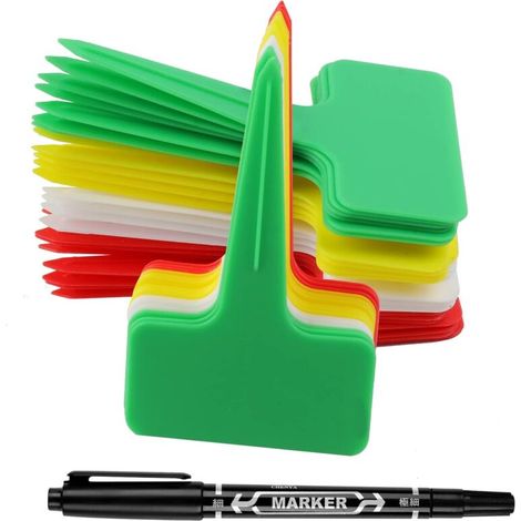 120 pièces Etiquette Jardin Exterieur Marqueurs en Plastique de Plantes Type T Plastique Etiquette Potager avec Stylo étanche Etiquetage Réutilisable et Accessoires pour Plantes(Multicolore) (1/5)