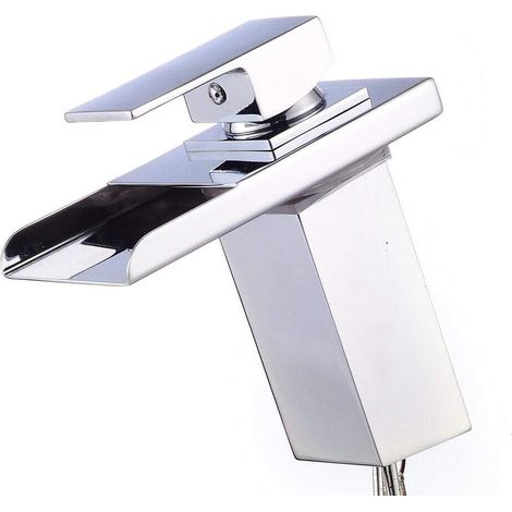 Robinet Salle Bain Cascade Mitigeur Lavabo Chromé Robinet Lavabo chromé avec lumière LED différentes 3 couleurs Monotrou Sur Plage Robinetterie Salle de Bains Design