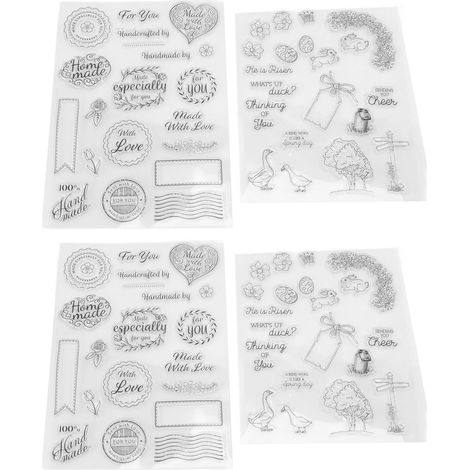 4 Blatt Klarsichtstempel DIY-Bastelset, recycelbar, transparente Abdruckstempel, dekorative Stempel, Stempel für Kartenherstellung, Tagebücher, Umschläge (1/5)