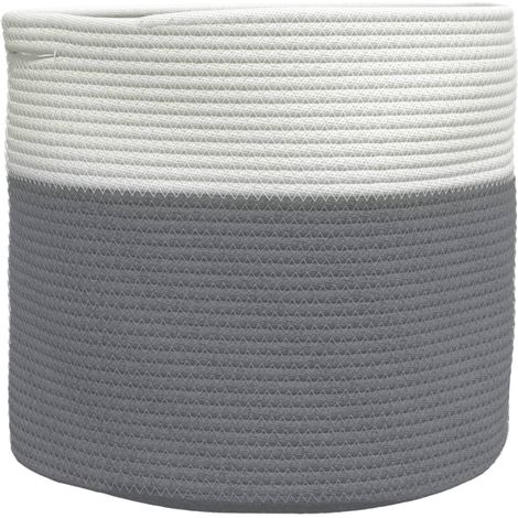 Panier de rangement gris et blanc Ø40x35 cm coton