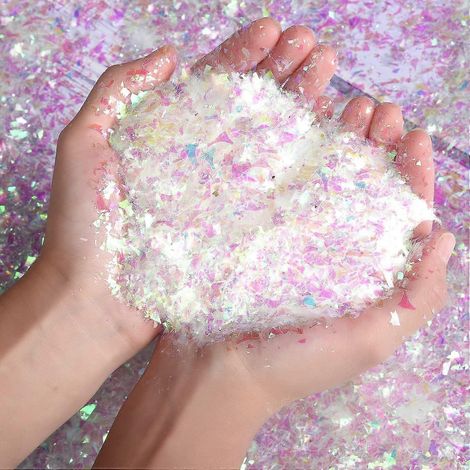 Kunstschnee, schillernder dekorativer Kunstschnee, glitzernde Schneeflocken, für Weihnachtsbaumschmuck, Winterhaus- und Partydekorationen (60 g) (1/5)
