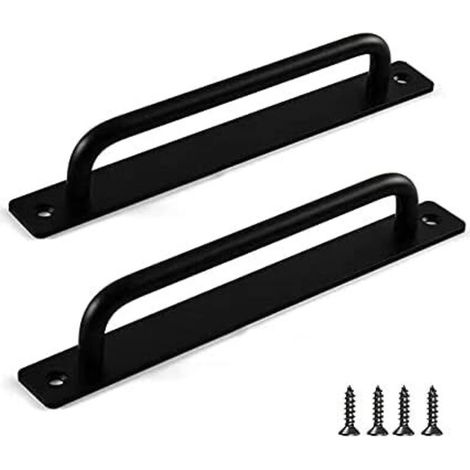 Poignée de porte de grange, 2 pièces poignées de cuisine poignée de porte coulissante matériel poignée de porte en acier (noir, 7,08 x 1,41 x 0,98 pouces) (1/5)