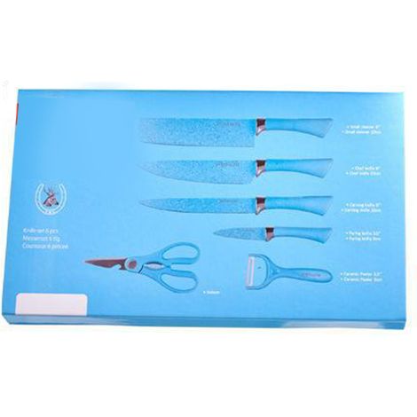Buntes 6-teiliges Messerset aus Edelstahl, praktisches Küchenmesserset mit ergonomischem Griff zum Schneiden, blau (1/5)