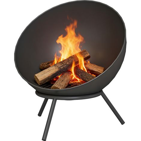 Brasero réglable 60 x 53 x 66 cm avec tisonnier, grille à charbon et support, noir (1/5)