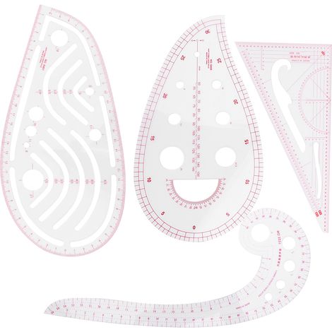 Ensemble de 4 règles de couture courbes, outils de tailleur multifonctionnels en plastique léger pour la découpe (1/5)