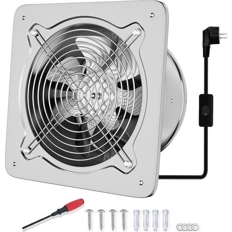 Ventilateur Extracteur d'air 150mm Silencieux 525 m³/h avec Clapet Anti-Retour Puissant en Métal avec Prise Européenne pour Cuisine Salle de Bain Garage (Argenté, 150mm) (1/5)