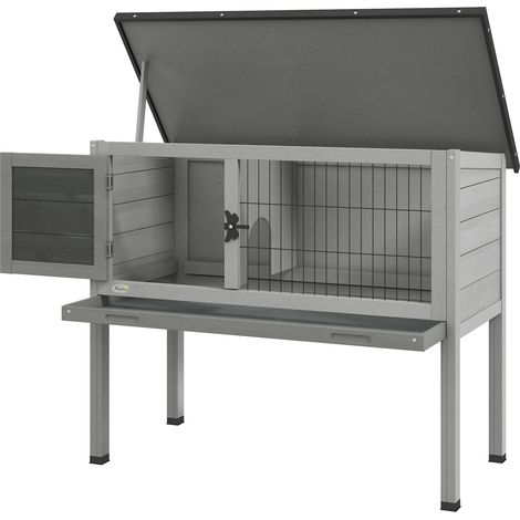 Conigliera Rialzata da Esterni con Tetto Apribile e Vassoio Estraibile 84x43x70 cm in Legno Grigio