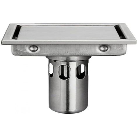 Evacuation Douche - Drain Carré Sol 150 mm - Sortie Centrale 45 mm - Acier Inoxydable 304 - Grille Insertion Carrelage ≤ 12 mm - Filtre Anti-Cheveux - 1 Pièce