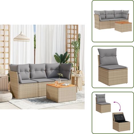 4-tlg. Garten-Sofagarnitur mit Kissen Beigemischung Poly Rattan - Gartenmöbel Set - PE-Rattan Möbel - Outdoor Sofa - Lounge Set - Esstisch (1/5)
