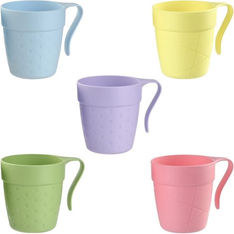 Lot de 5 gobelets avec anse, en plastique, pour enfants, tasses à café, mélange coloré, sans BPA, 0,33 l (1/4)