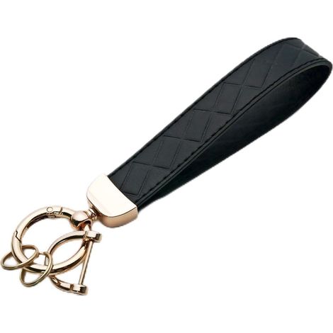 Llavero de coche de cuero sintético PU negro auténtico para hombres y mujeres, anilla en D universal, accesorio de repuesto antipérdida para coche, motocicleta, hogar, oficina, regalo.
