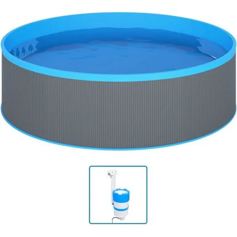 Piscine avec skimmer suspendu et pompe à eau, 350 x 90 cm, grise (1/5)