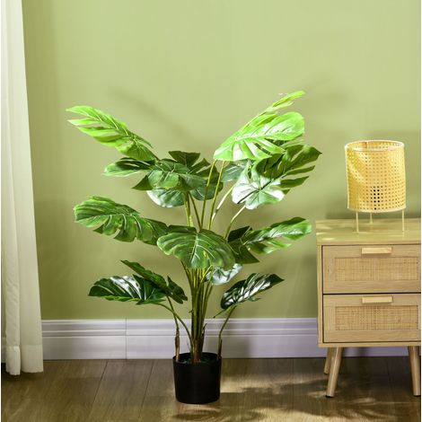 Planta artificial Monstera (120x17.5x14.5 cm), aspecto realista, maceta incluida, plástico verde (1/5)