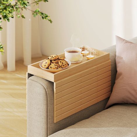 Vassoio da bracciolo per divani, per bevande, snack, telecomando, in legno di bambù (1/5)