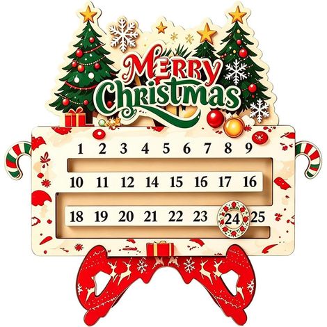 Calendrier de l'Avent en bois de 25 jours à collectionner  Calendrier de Noël pour fête, festival, fête, vacances, table, maison, bureau, livres (1/5)