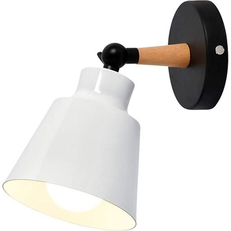 Applique Murale Moderne En Bois Lampe Murale Rétro Applique Murale Minimaliste Pour Chambre À Coucher, Chevet, Bureau, Couloir E27 Blanc (1/5)