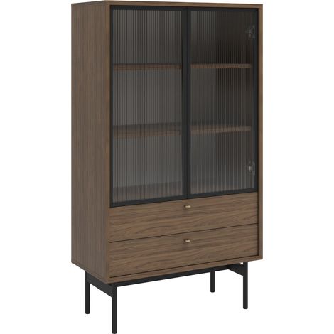 Selsey Olar - Vitrine mit 2 Regalböden, Holzoptik Carini Nussbaum, 85 cm (1/5)