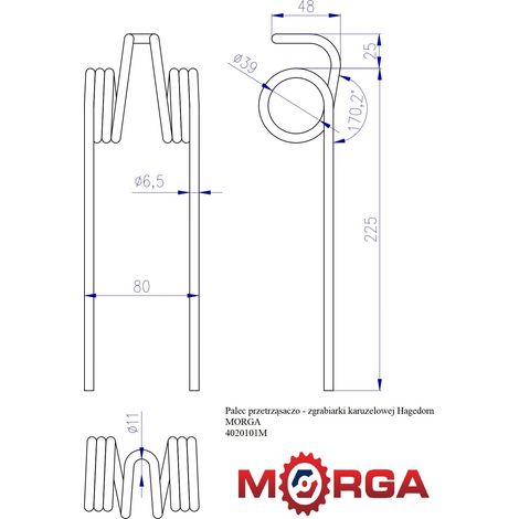 Dent pour le râteau rotatif MORGA 402.01.01 Hagedorn Polyp, diamètre 6,5 mm, longueur 250 mm, revêtement en poudre (1/5)