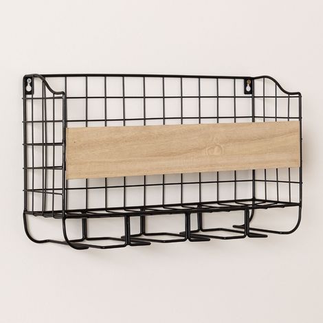 Porte-bouteilles mural pour 4 bouteilles avec support pour verres Parker SKLUM Noir