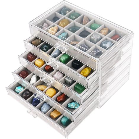 Vitrine Rock en acrylique - Boîte de collection à 5 étages et 90 compartiments - Avec compartiments pour pierres précieuses, minéraux, cristaux fossiles - Petits objets de collection - Pierres (1/5)