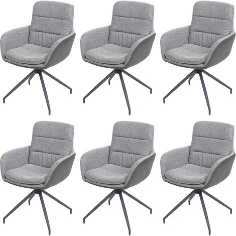Set 6x sedie poltroncine girevole con braccioli elegante imbottita HHG-655 tessuto grigio grigio scuro