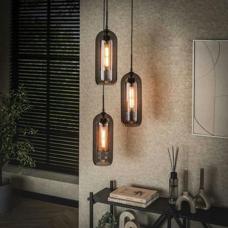 Suspension en verre fumé et métal cuivré 3 lampes NOVA (1/5)