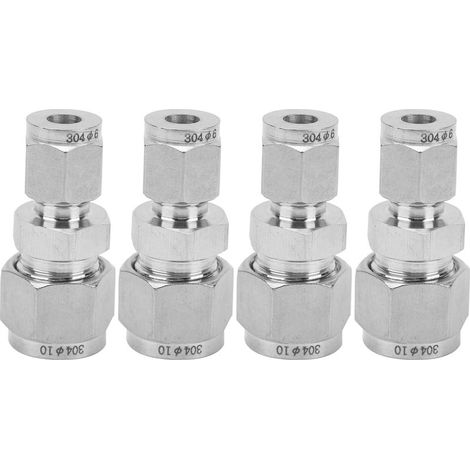 Raccord Réducteur Droit Acier Inox 304, Double Bague pour Tubes Compression 6mm 10mm (1/5)