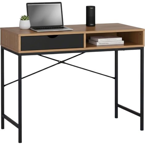 Mesa Escritorio Industrial Oficina Muso con Cajón y Hueco Roble Cambrian y Negro 95x76x48 cm (1/5)