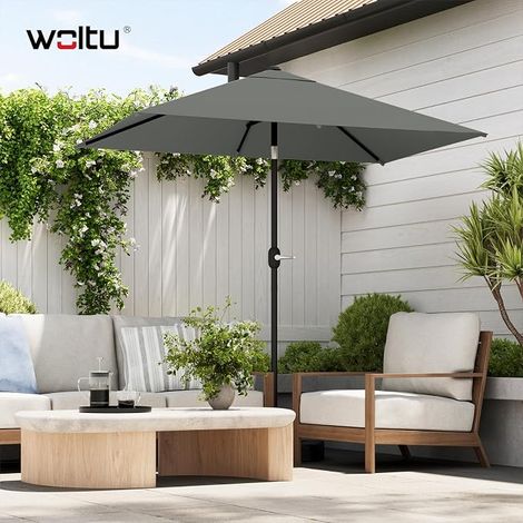 WOLTU Ombrellone giardino 206x135cm UPF 50+ Inclinabile palo centrale bar, per Balcone/Giardino/Spiaggia, Grigio Scuro (1/5)