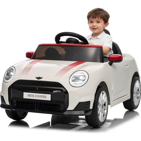 12V Electric Kids Ride on Car BMW MINI Licensed, Remote Control, Electric Car for Kids, Speeds Up to 3 Km/h, Horn, LED, Music, Ages 3+, White