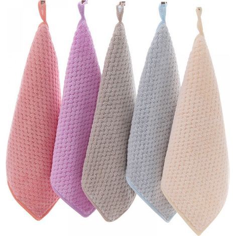 5-teiliges Set kleiner Handtücher, Küchenhandtuchset, Hängehandtuch aus Korallenvlies, super saugfähig, schnelltrocknend, mit Gürtelschlaufe (1/5)