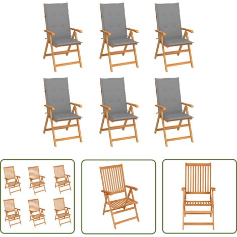 The Living Store Gartenstühle 6 Stk. mit Grauen Kissen Massivholz Teak - Gartenstühle - Teakholz - Outdoormöbel - Gartenmöbel - Esszimmerstühle (1/5)