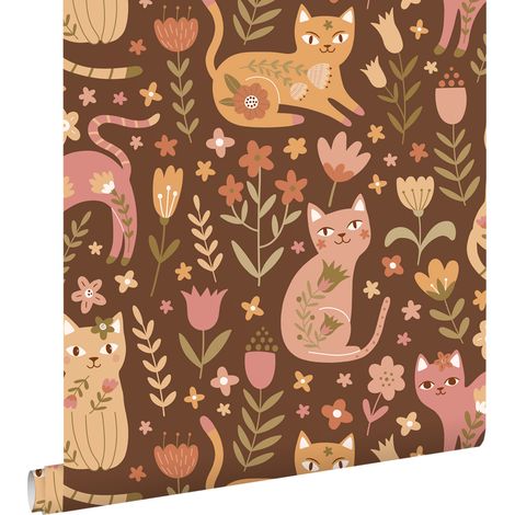 papier peint chatons marron et rose - ESTAhome