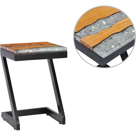 Table basse Table d'appoint pour Salon Chambre - 30 x 30 x 50 cm Bois de teck massif et polyrésine BV183721 - BonneVie (1/5)