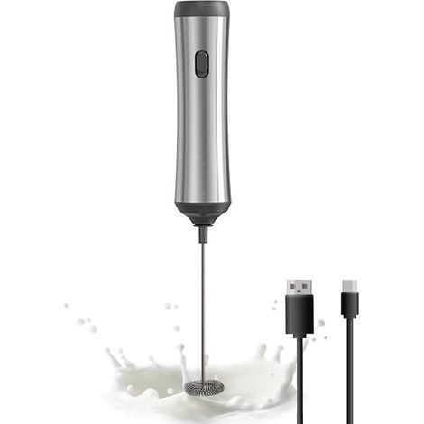 Espumador de café portátil - Espumador de leche manual - Crea una espuma cremosa - Recargable por USB - 400 mililitros - Plateado (1/5)
