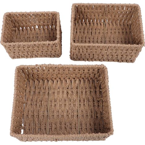 Lot de 3 Paniers en Osier Naturel Tressé Main, Corbeilles de Rangement Empilables pour Étagères, Salle de Bain et Bureau (1/5)