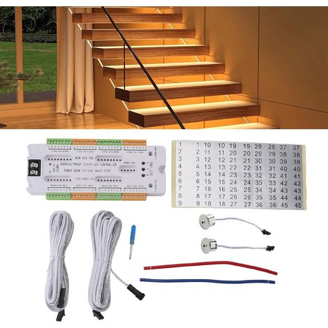 Intelligent Human Sensing Stair Light Set, LED Capteur de Mouvement Bande Lumineuse Escalier, Contrôleur de Lumière D'escalier À LED Bande Lumineuse Flexible pour Escalier LEDs en ABS (1/5)