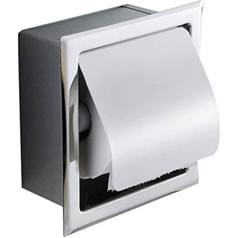Support distributeur pour rouleau de papier toilette, en acier inoxydable, étanche, encastrable, finition chrome avec couvercle, résistant à la rouille, pour salle de bain, toilettes (1/5)
