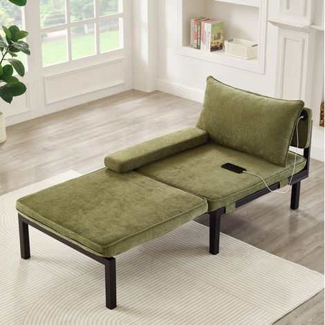 Fauteuil convertible 2 en 1 vert en velours avec port USB Type-C (1/5)