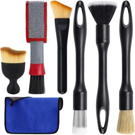 7 x Car Detailing Brush, Car Cleaning Brush Ultra Soft Bristles for Interior and Exterior, Car Brush Kit for Dashboard, Air Vents and Rims (1/5)